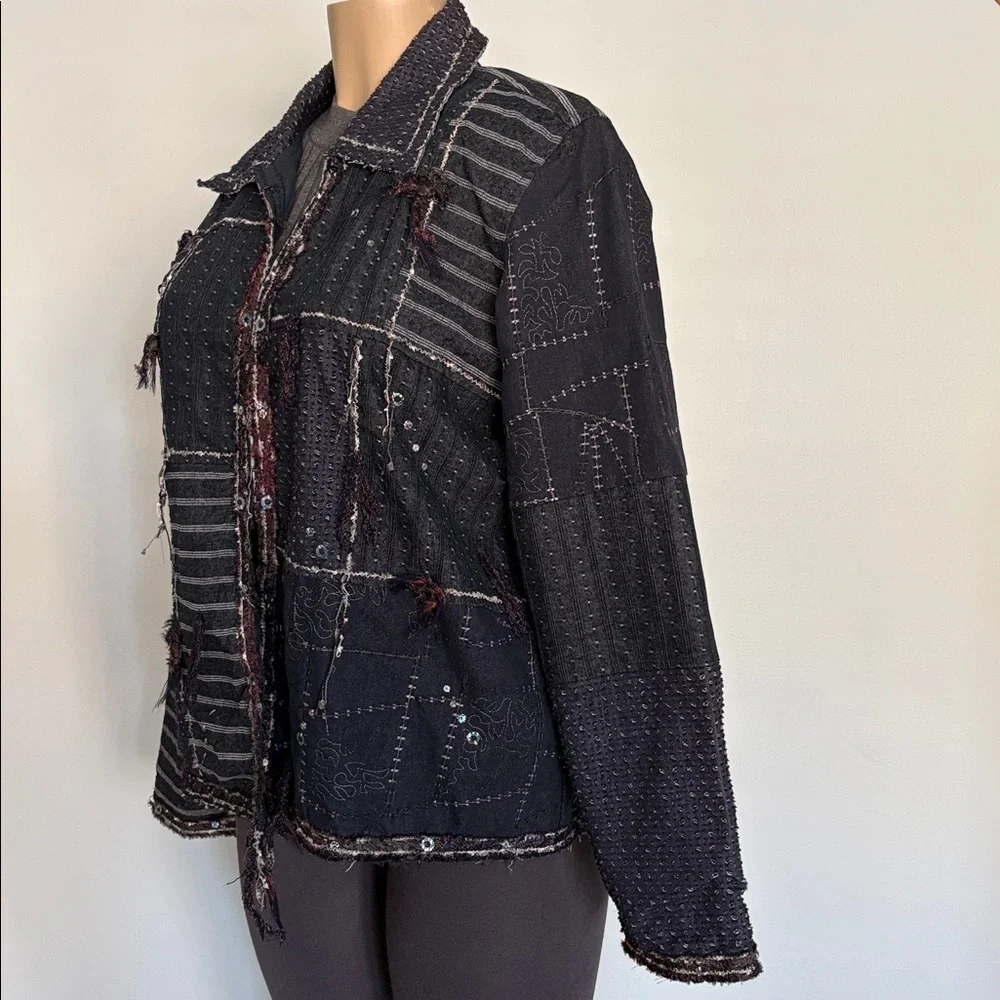 Yak Magik Artisan Boho Patchwork Jacket- Pure Cotton & Silk Fringe- Lagenlook - Picture 3 of 17